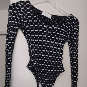 Cache Black & White Geometric Long Sleeve Bodysuit
